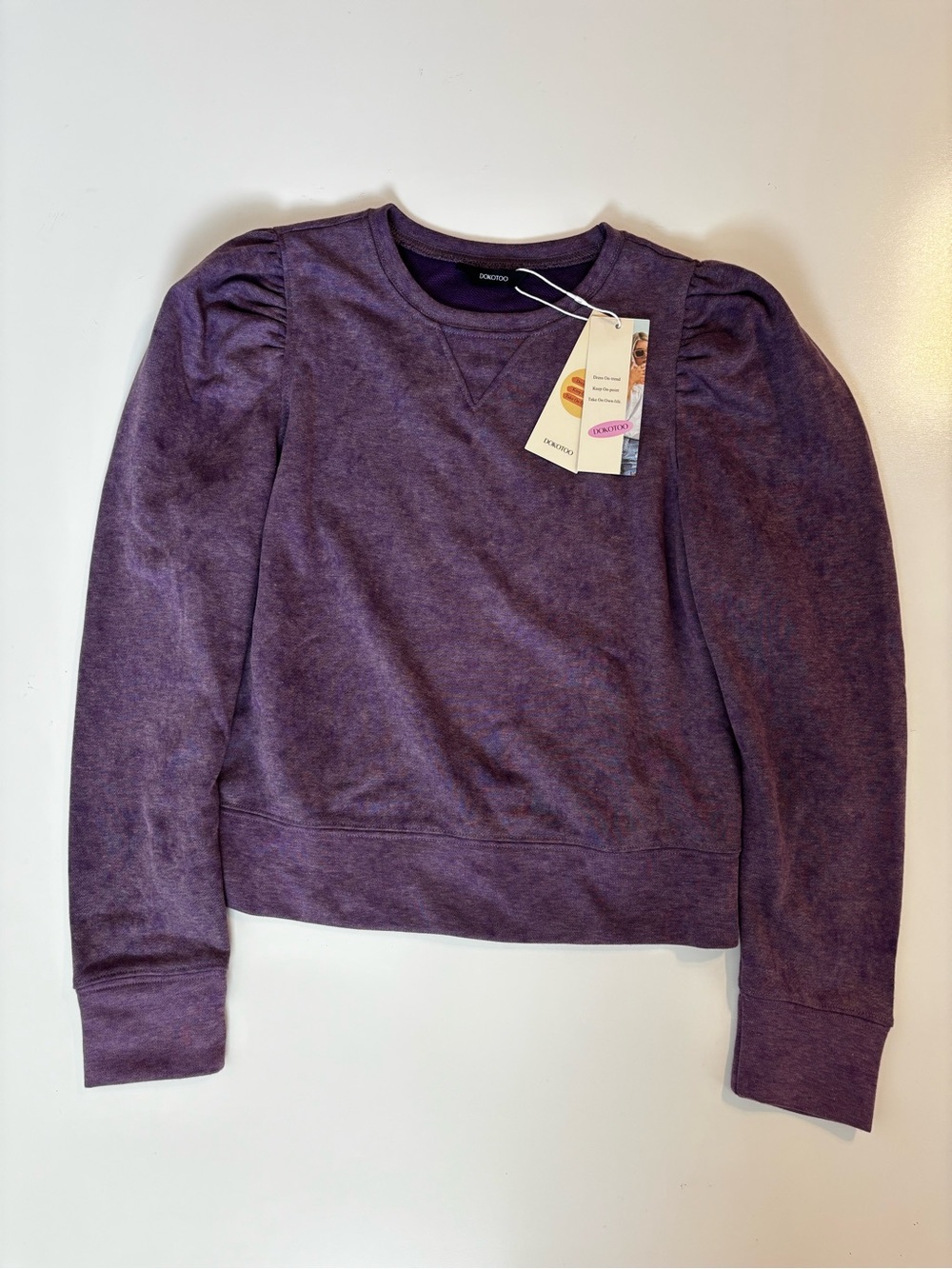 Women's Puff-Sleeve Crewneck Sweatshirt - Purple
